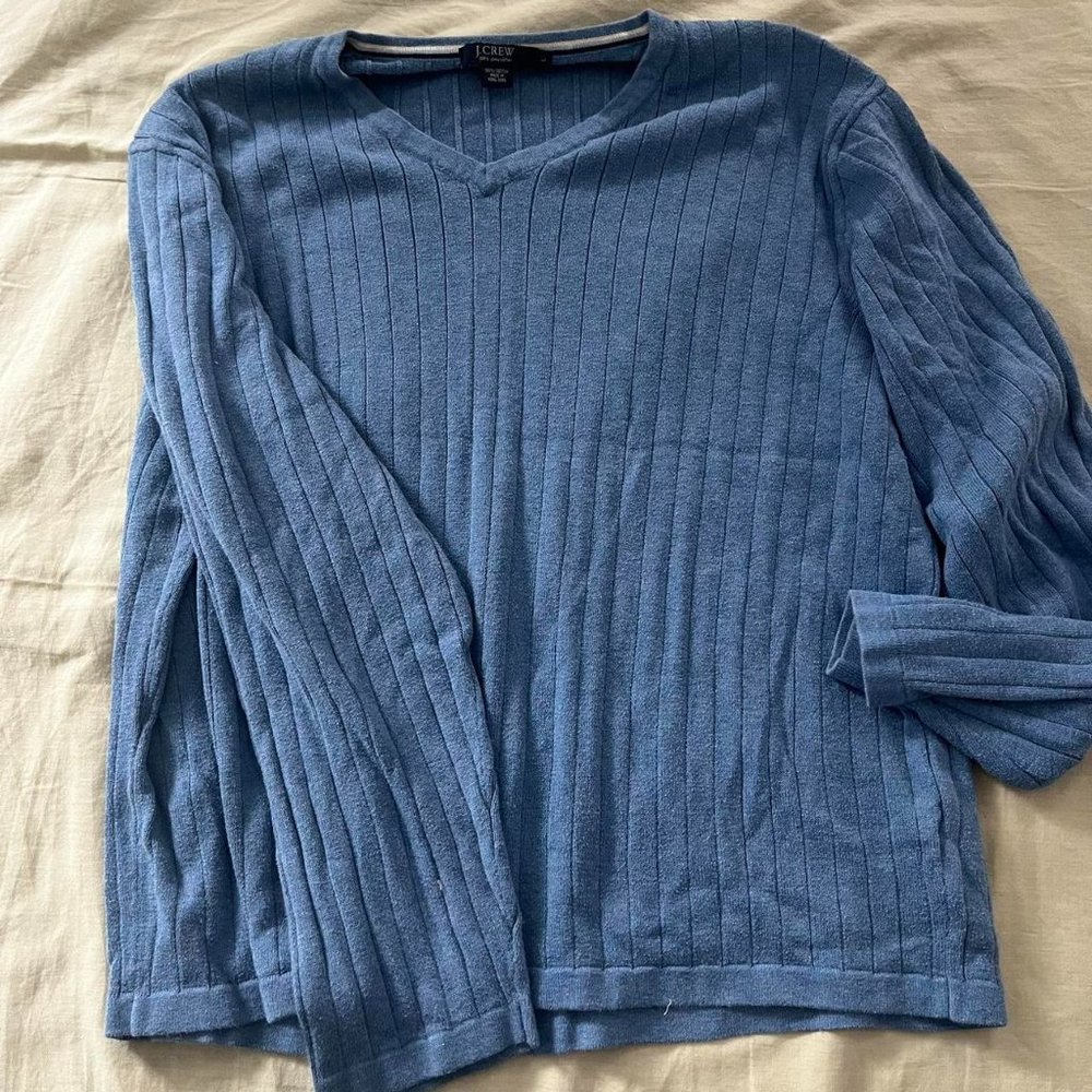 J crew ocean blue ribbed sweater y2k 90s vintage v neck mens